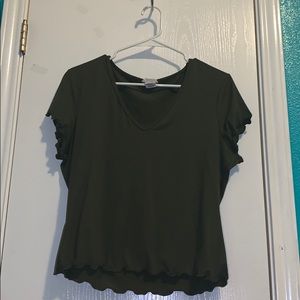 Army Green Ruffled Fitted V-Neck